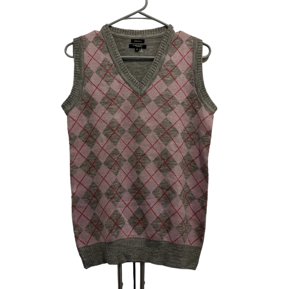 Acrowool Park Avenue Woman Sz12 Gray, Pink, Red Argyle Sweater Vest
